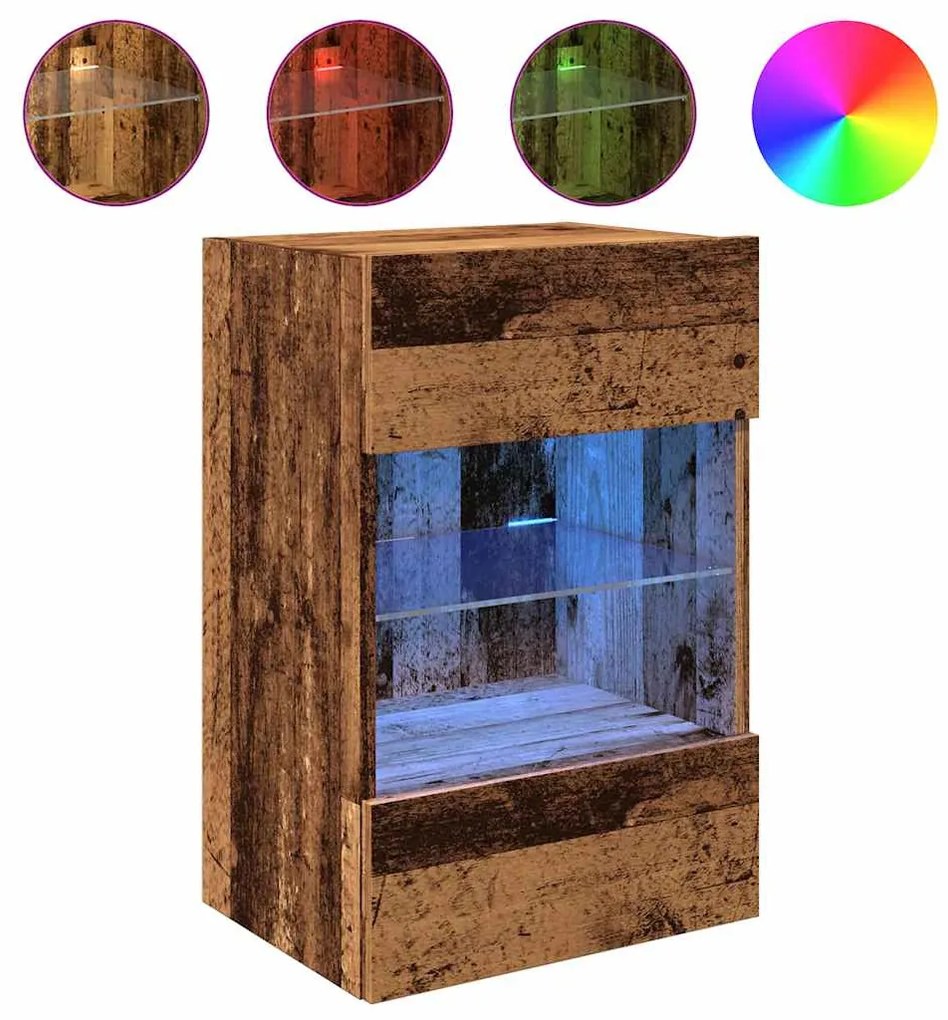 2 db antik fa fali TV-szekrény LED-világítással 40x30x60,5 cm