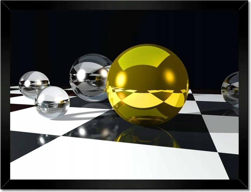Poszterek keretben 40x30 Sárga gömb a sakktáblán