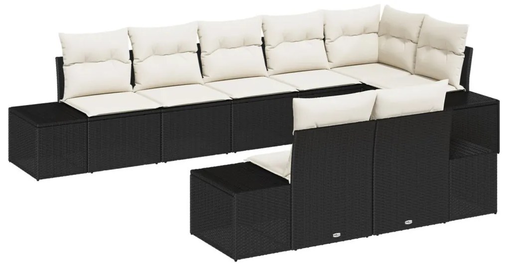 Kerti Kanapé Szett 8 pcs Fekete és krémszínű Poli rattan