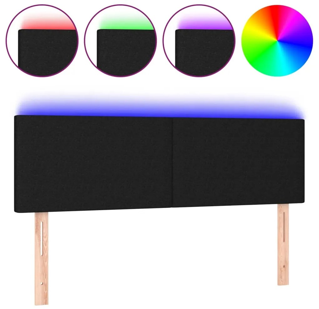 fekete szövet LED-es fejtámla 144x5x78/88 cm