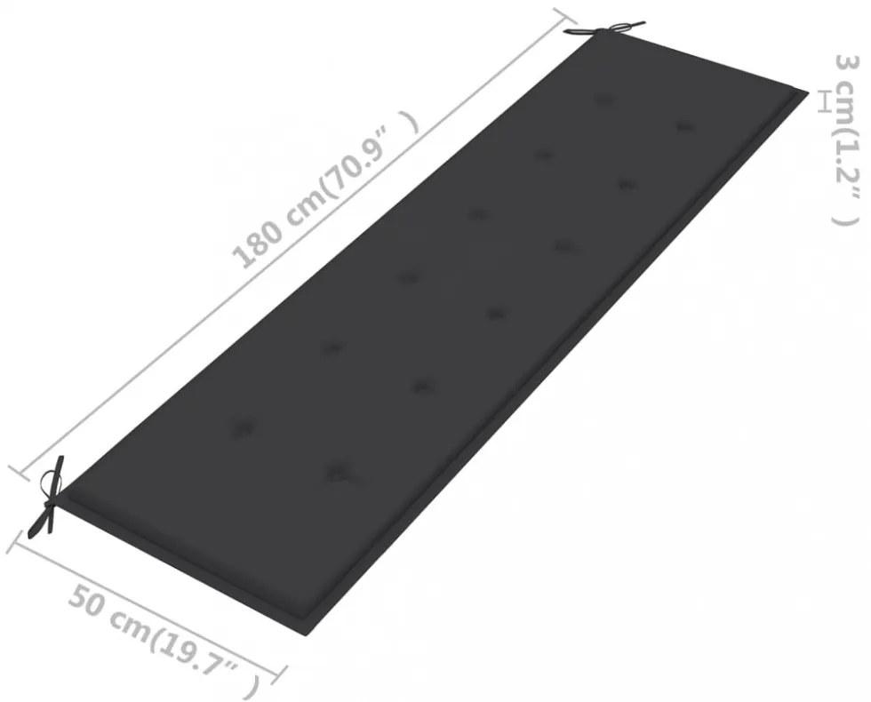 antracitszürke oxford szövet kerti padpárna 180 x 50 x 3 cm