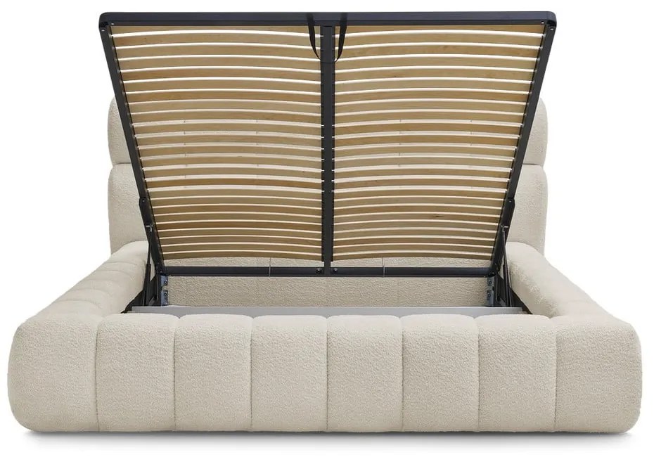 Bézs kárpitozott ágyneműtartós franciaágy ágyráccsal 160x200 cm Mont Blanc – Bobochic Paris