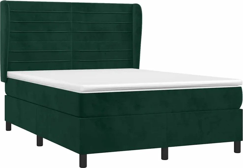 vidaXL sötétzöld bársony rugós ágy matraccal 140x190 cm
