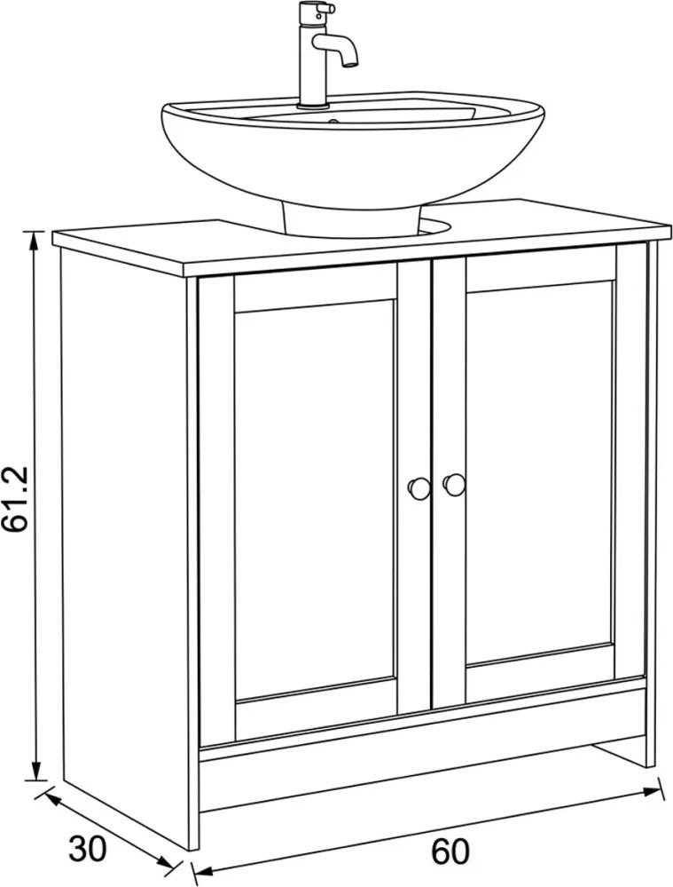 Fehér fürdőszobai szekrény AUK-E1155 WT, 60×30×61 cm