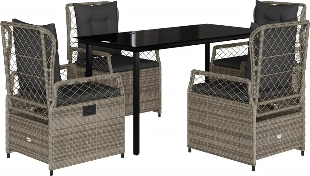 vidaXL 5 részes szürke polyrattan kerti étkezőgarnitúra párnával