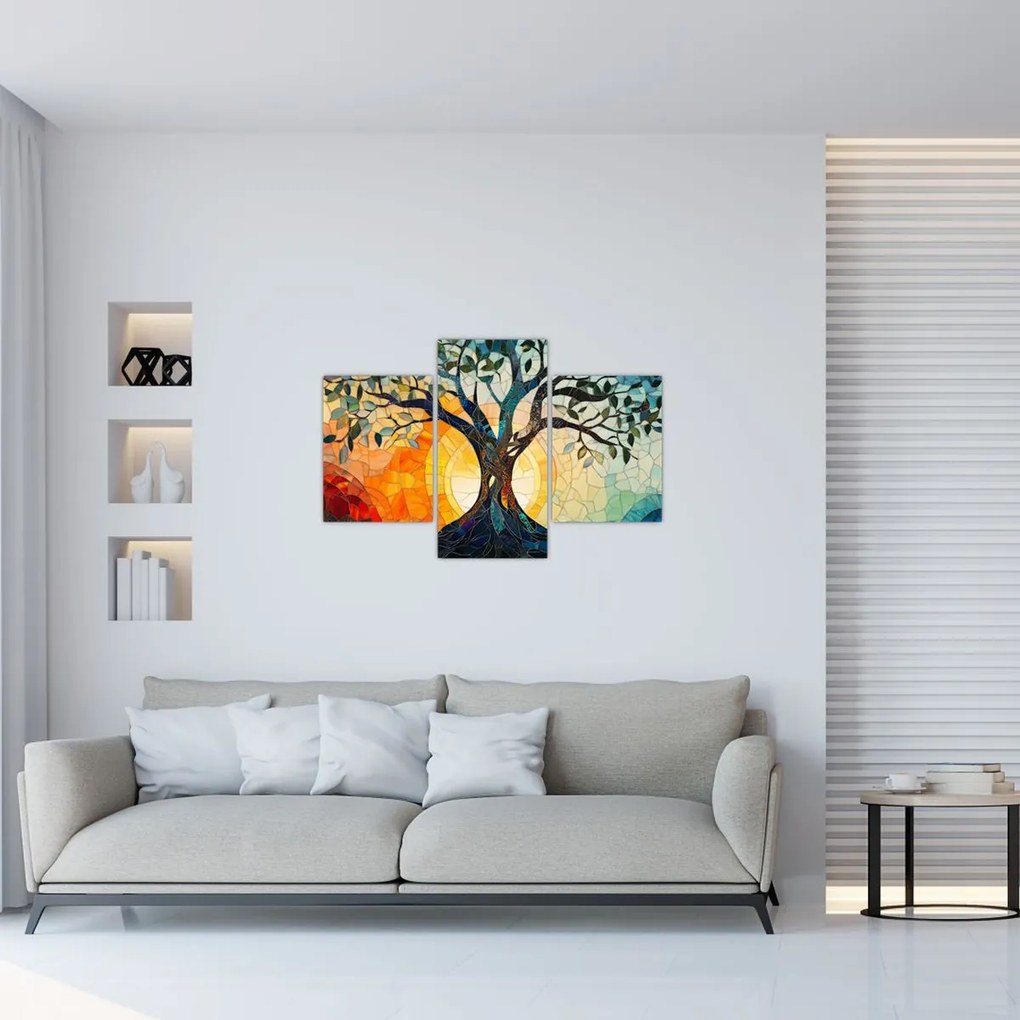 Kép – Mozaik – nap és fa I. (90x60 cm)