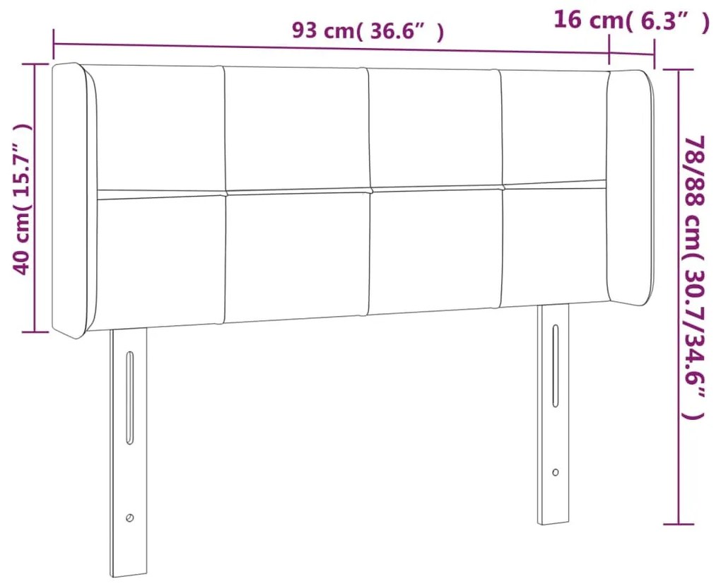 sötétkék bársony LED-es fejtámla 93 x 16 x 78/88 cm