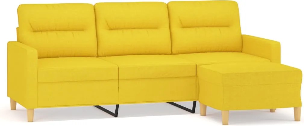 vidaXL 3 személyes világossárga szövet kanapé lábtartóval 180 cm