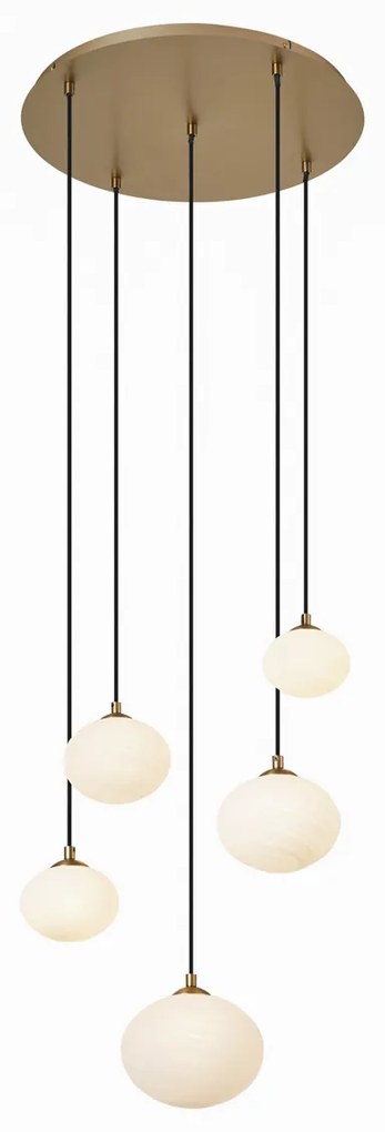 Art Deco függőlámpa arany színben, opálüveggel, 5 ágú - Yani
