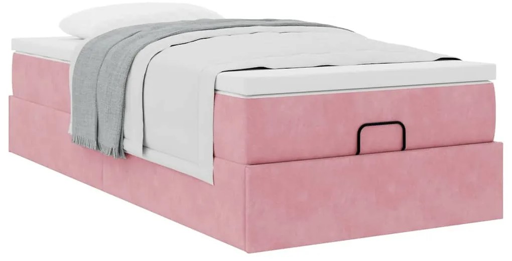 Ottomán ágykeret matraccal rózsaszín 90x190 cm bársony