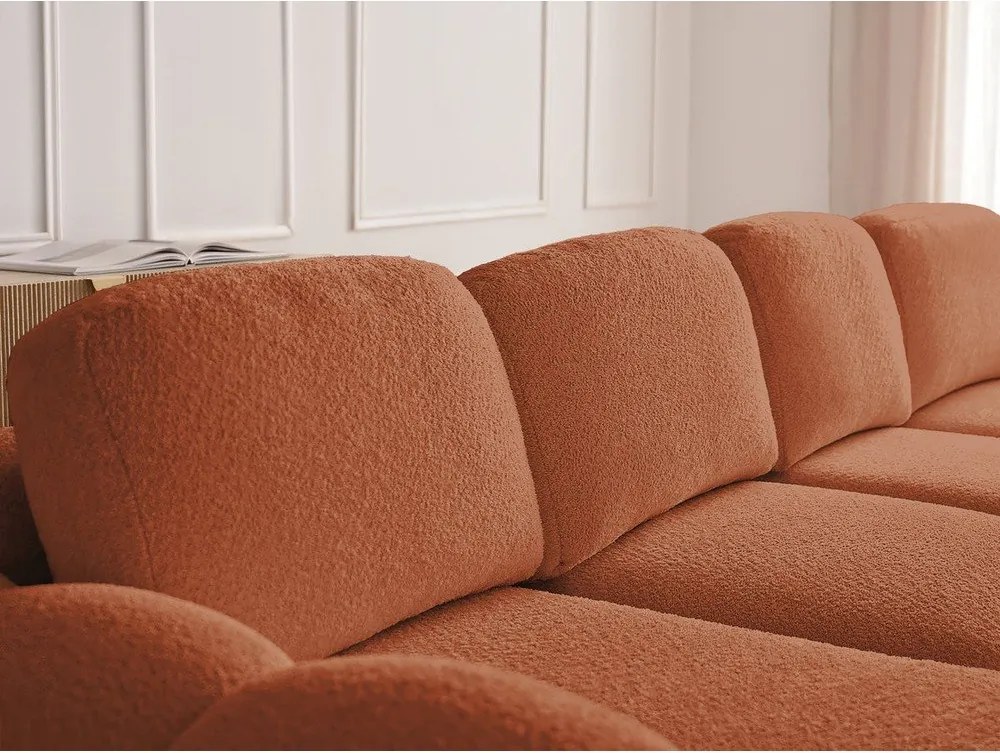 Narancssárga buklé kinyitható-tárolóhelyes sarokkanapé (bal oldali-heverő résszel) Montaigne – Bobochic Paris