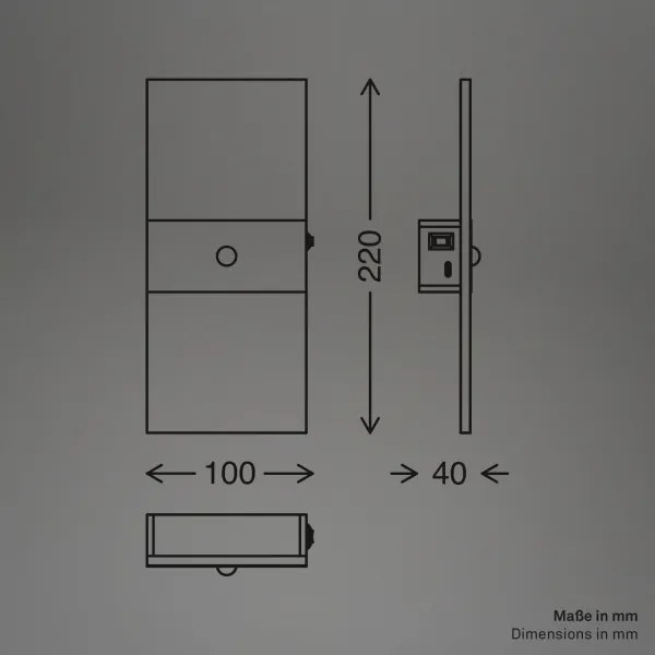 Briloner 3888015 - AURA LED újratölthető fali lámpa érzékelővel 2,5W/5V 1800 mAh fekete