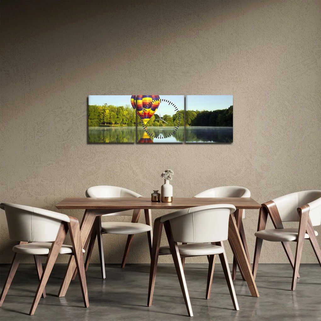 Hőlégballon a tónál képe (órával) (90x30 cm)