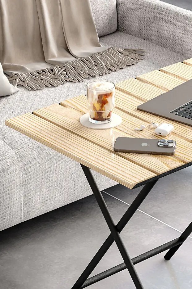 Fém laptop asztal, bézs-fekete, 58 cm