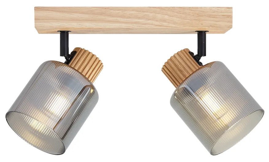 Modern spotlámpa fa füstüveggel 2-lámpás forgatható és dönthető - Gracy