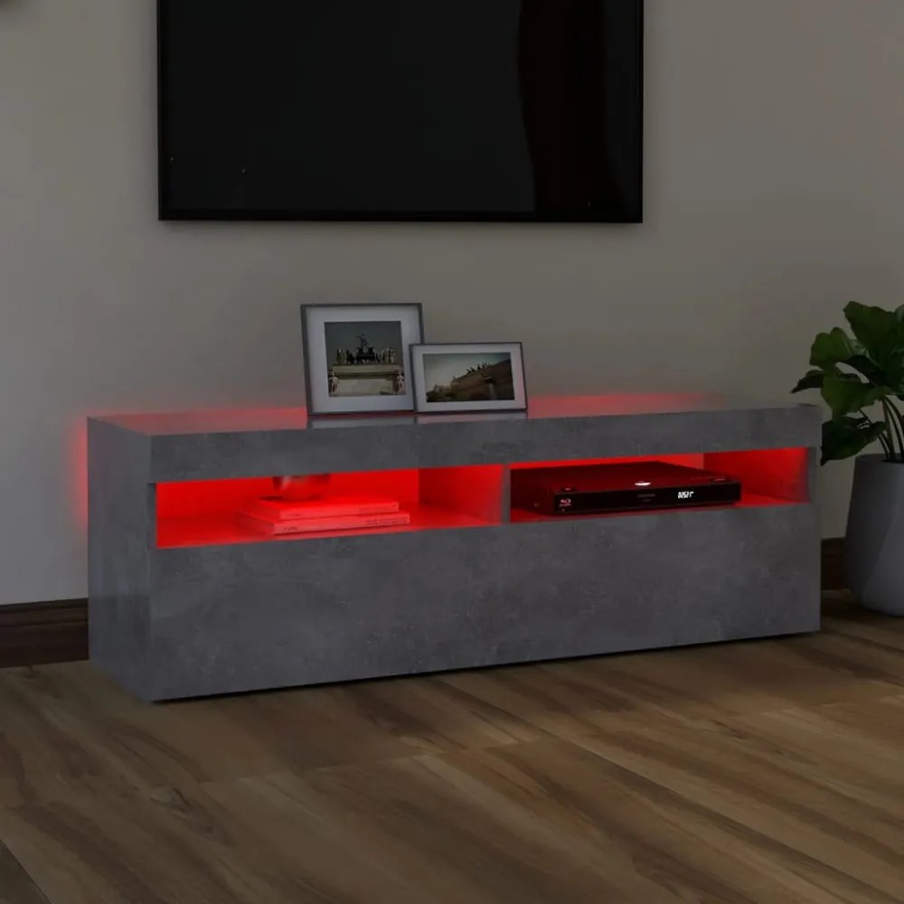 betonszürke TV-szekrény LED-lámpákkal 120 x 35 x 40 cm