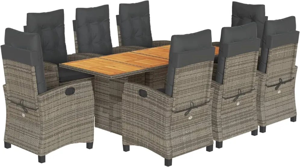 vidaXL 9 részes szürke polyrattan kerti étkezőgarnitúra párnával