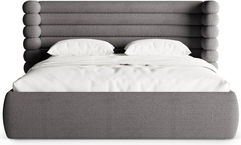 Sötétszürke kárpitozott ágyneműtartós franciaágy ágyráccsal 180x200 cm Mount – Micadoni