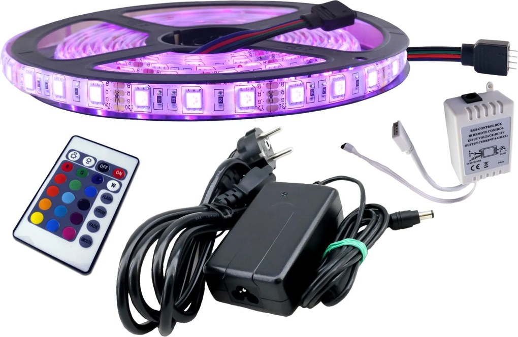 Led szalag szett 300SMD Rgb 5050 IP65 vezérlő 5m