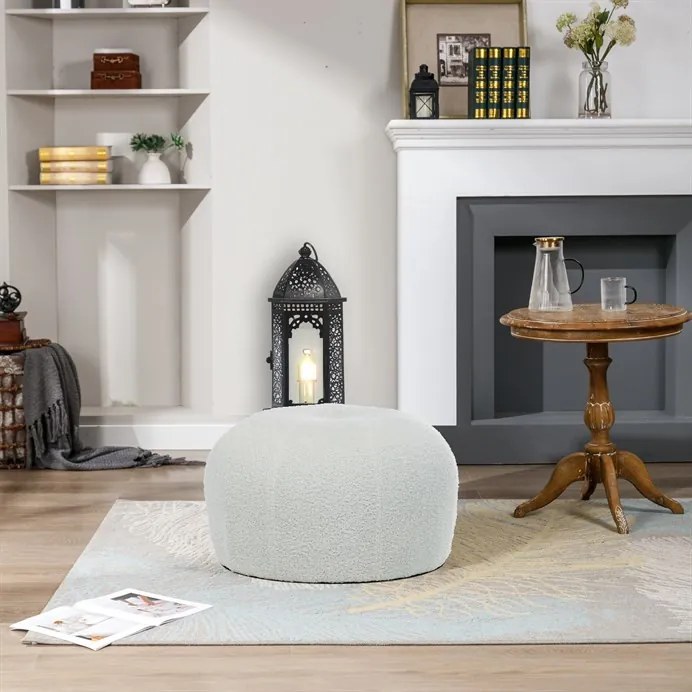 Fehér Színű Puff Különleges Bouclé SzövetbőlAK-307