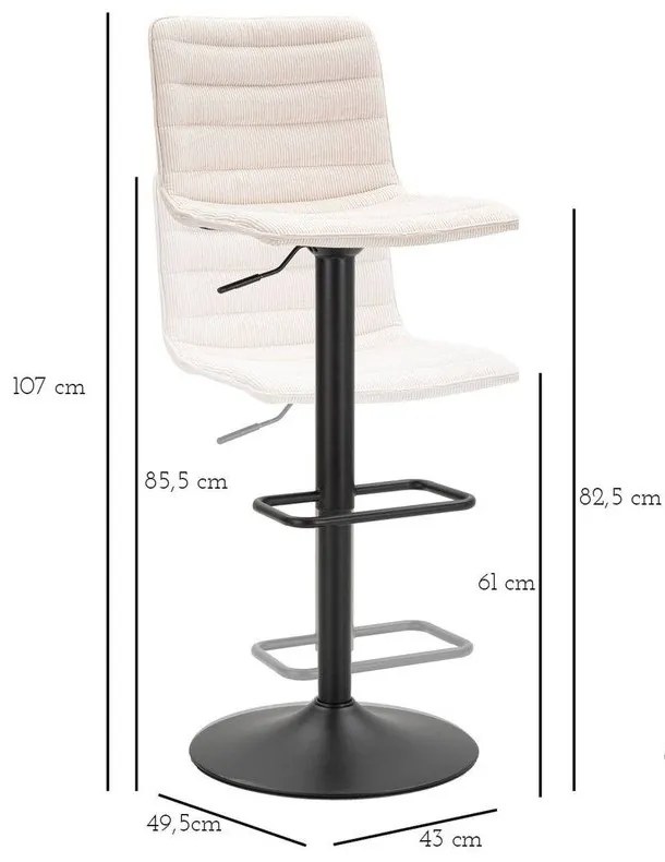 Fehér-fekete állítható magasságú bárszék (ülésmagasság 61 cm) Malia – Mauro Ferretti