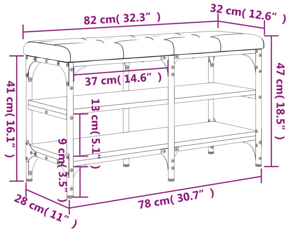 barna tölgy színű szerelt fa cipőtároló pad 82 x 32 x 47 cm