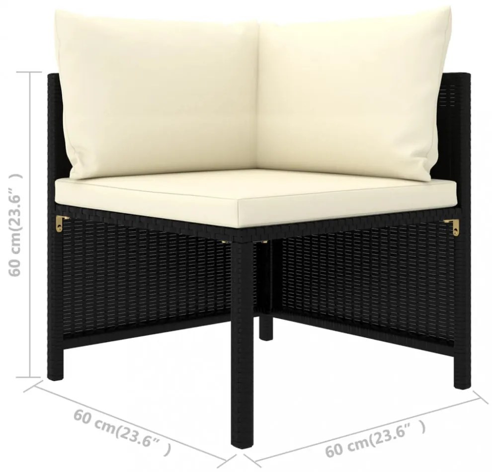 11 részes fekete polyrattan kerti bútorszett párnákkal
