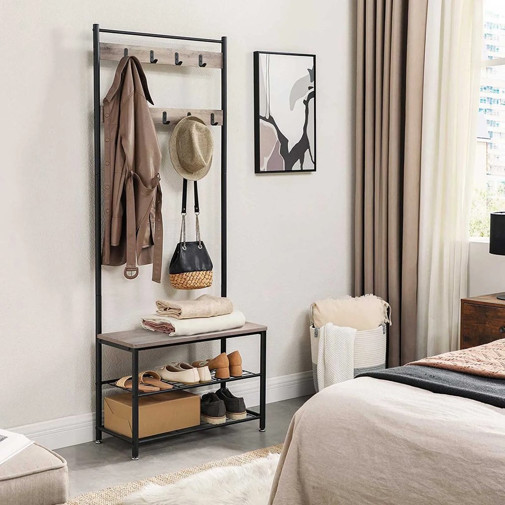 Fém előszobai fali panel INDUSTRY 175 cm, fekete/szürkésbarna