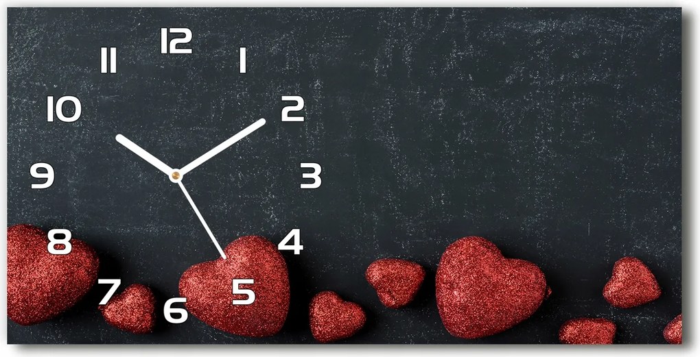 Üveg falióra Szívek a táblán 60x30 cm