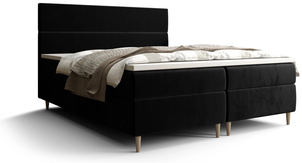 Franciaágy  Boxspring 140 cm Flu (fekete) (matraccal és tárolóhellyel). 1046532