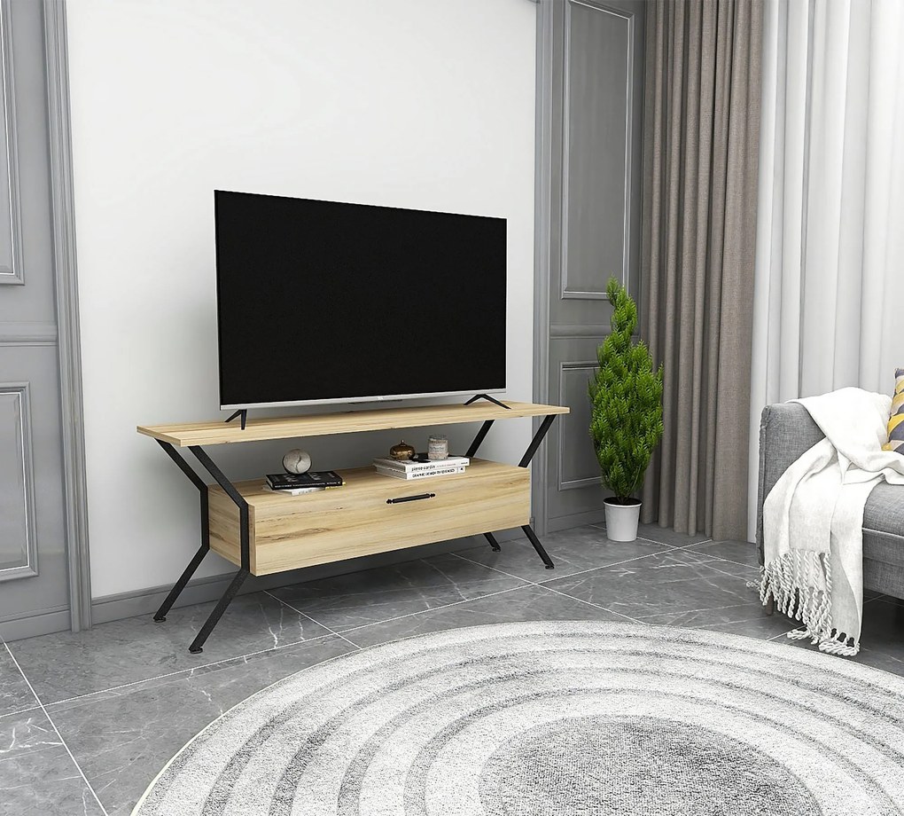 TV asztal/szekrény Tarza (természetes + fekete). Akció -20%. 1072862
