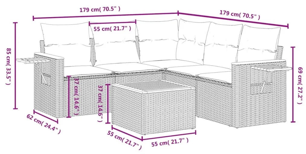 6 részes szürke polyrattan kerti ülőgarnitúra párnákkal