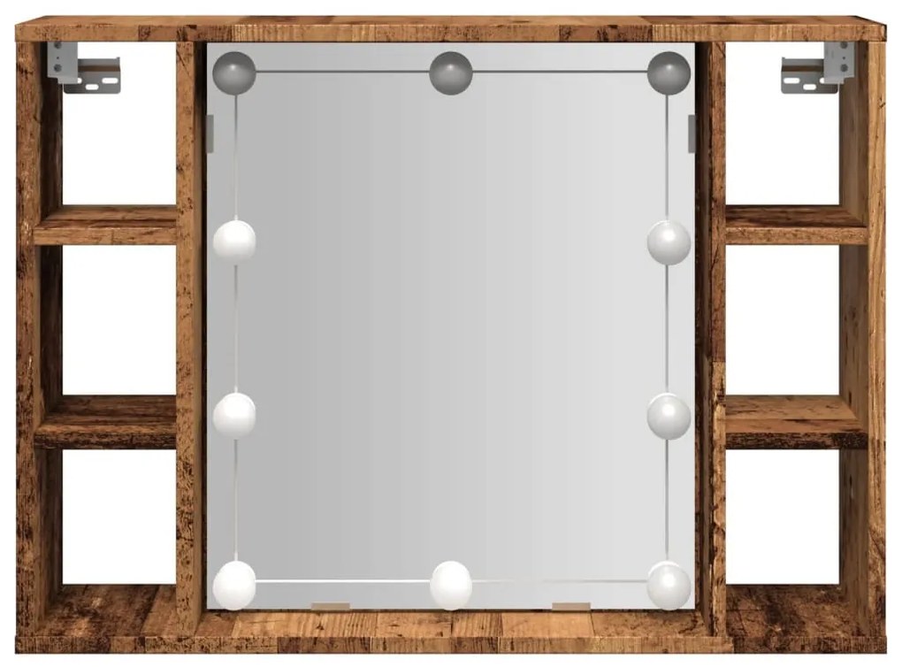 antik fa színű szerelt fa tükrös szekrény LED-ekkel 76x15x55 cm