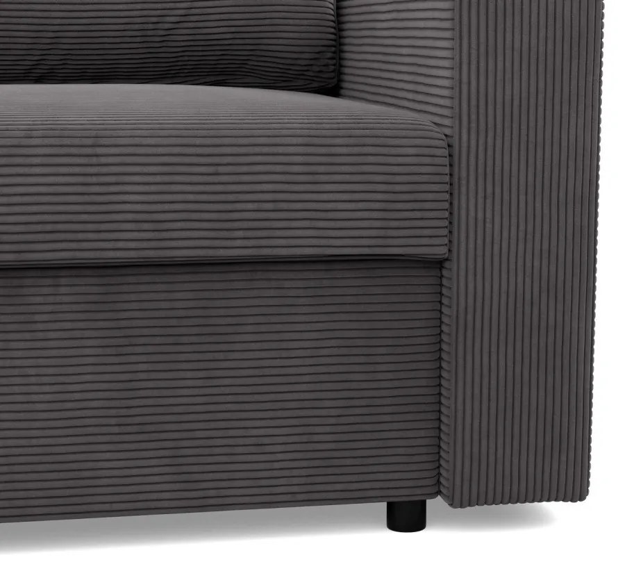 Zeus sarokkanapé, 2 ágyneműtartóval, egyenes kartámasz, kordbársony, univerzális oldal, hab töltet, szürke