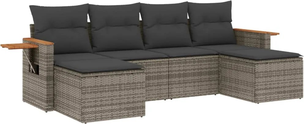 vidaXL 6 részes szürke polyrattan kerti ülőgarnitúra párnákkal