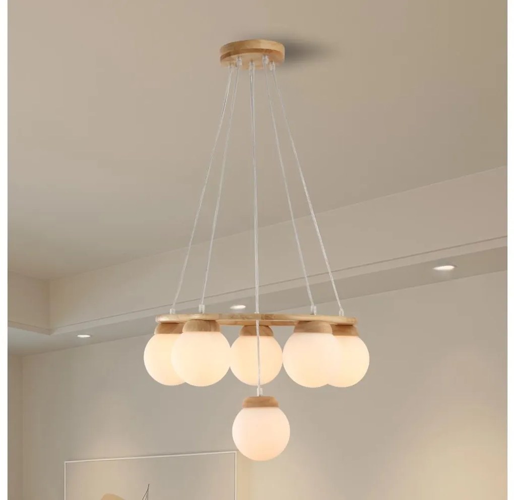 Brilagi - VISBY WOOD zsinóros függeszték 6xE27/60W/230V, átm. 58 cm, kaucsukfa