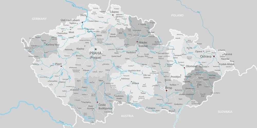 Obraz na korku šedá mapa Česka s kontrastom