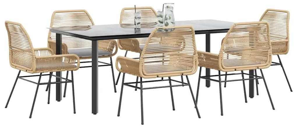 vidaXL 7 észes barna polyrattan üveg kerti étkezőgarnitúra párnával