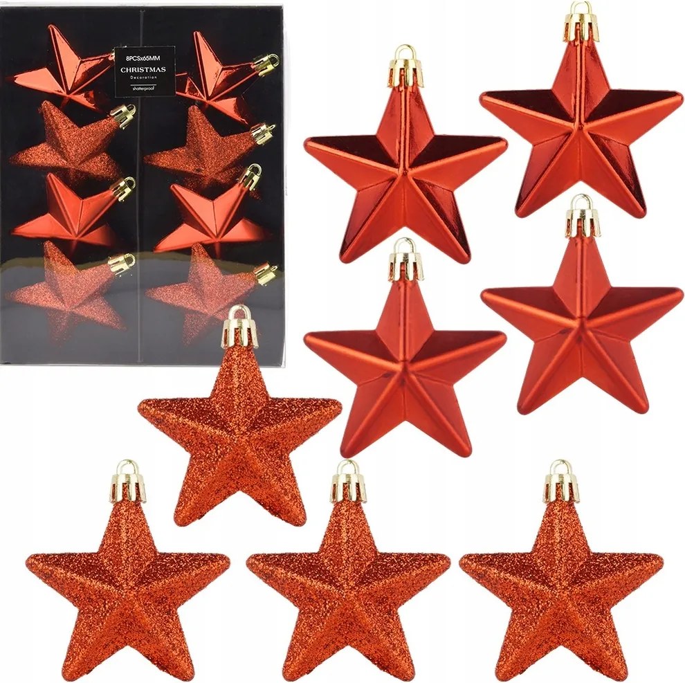 8 db Törésbiztos, piros karácsonyfadísz szett Karácsonyfagömb szett