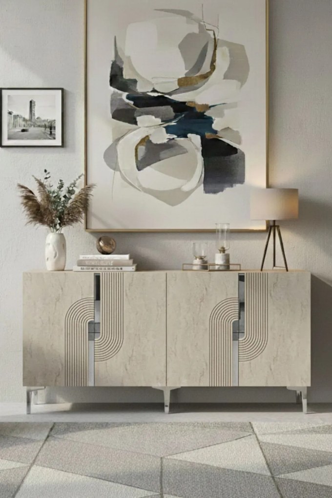 Meyra 180 - White, Travertine, Silver