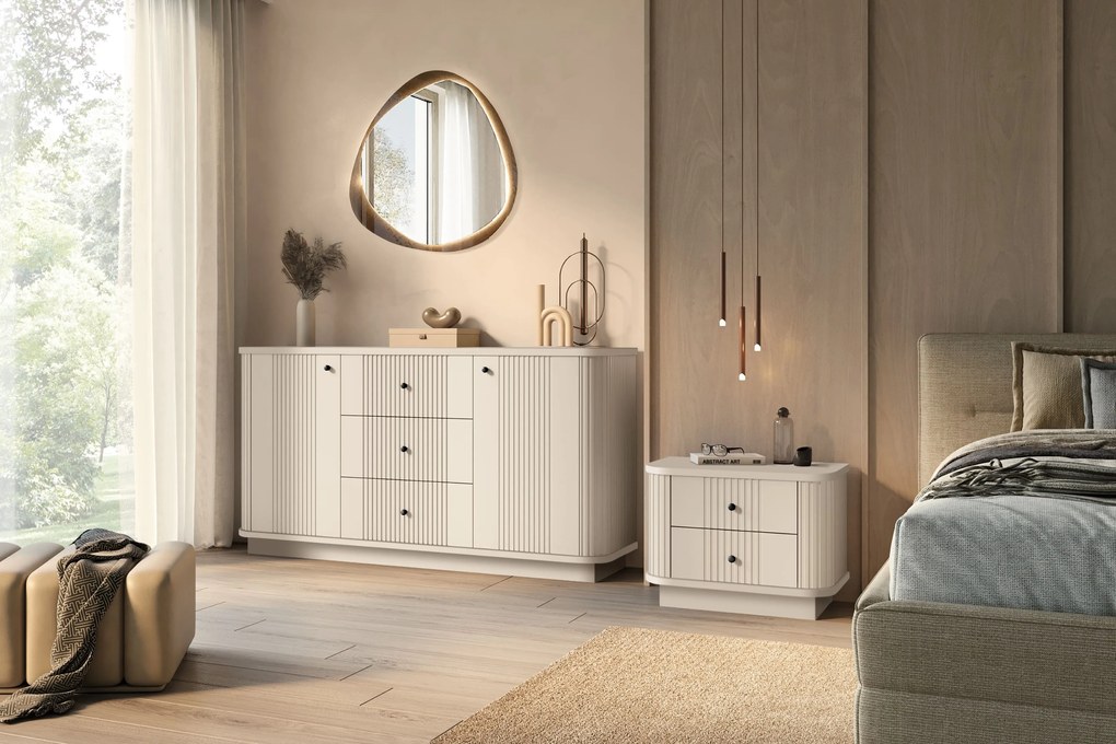 Vesper komód 160 cm fiókokkal lábazaton - kasmír / fekete fogantyúk