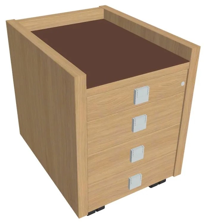 Verno mobil konténer 47 x 60 cm üveggel, 4 fiók, világos tölgy / barna