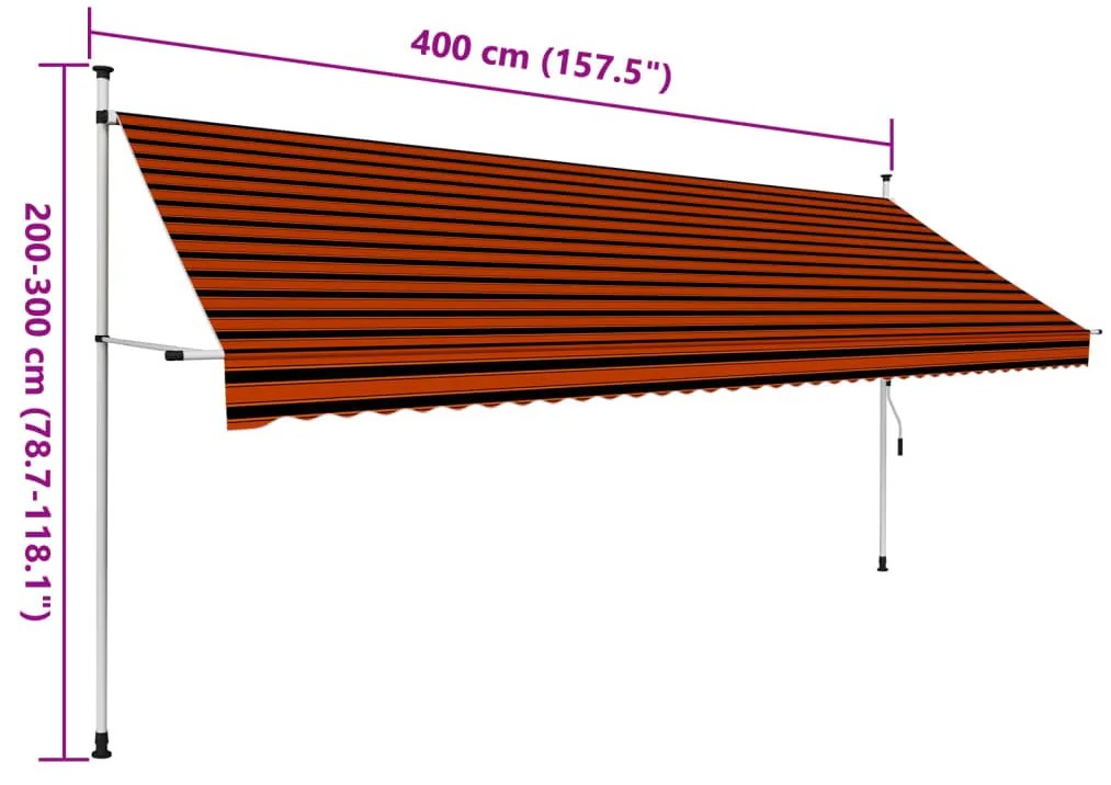 narancssárga és barna kézzel feltekerhető napellenző 400 cm
