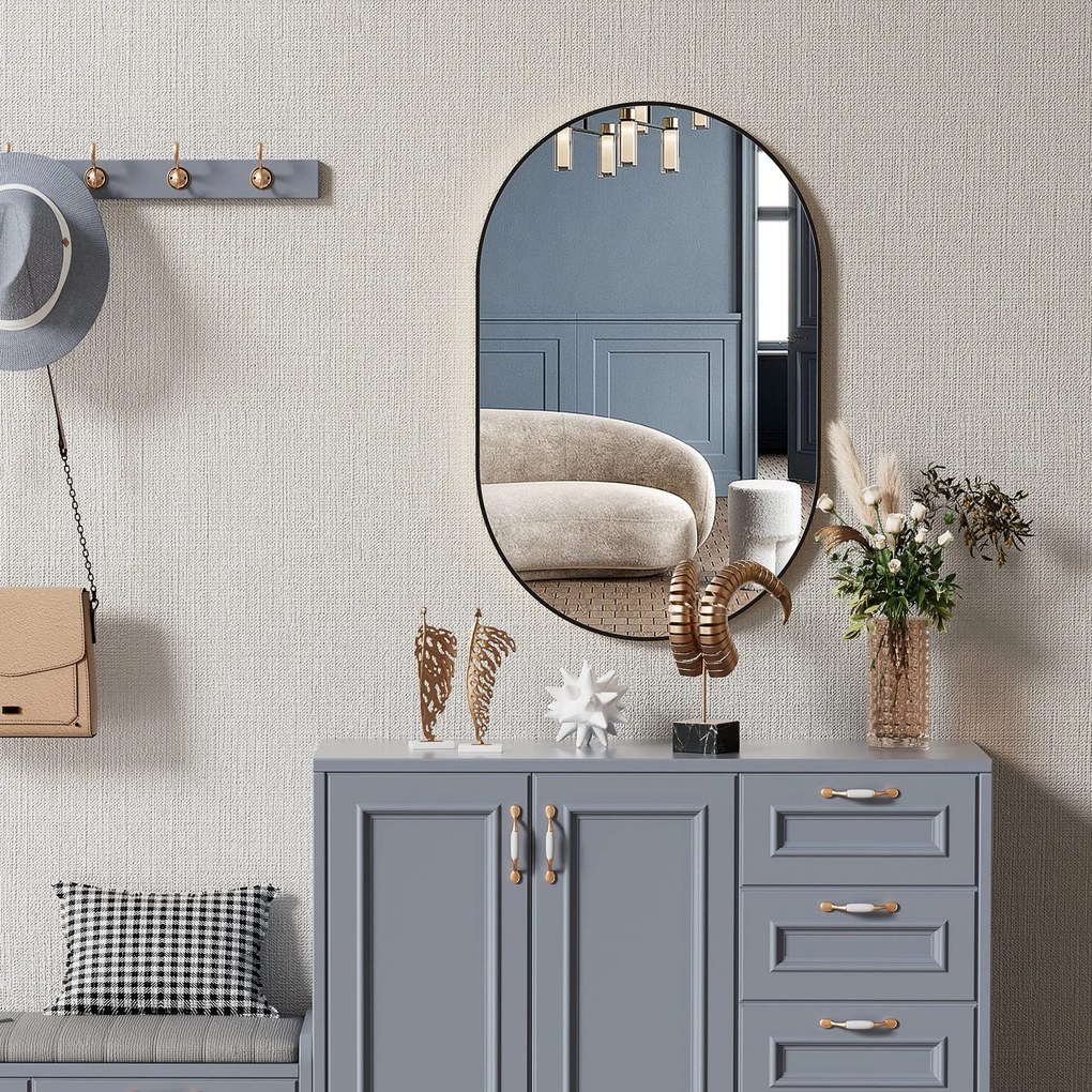 Ovális fali tükör OLVANI 80x40 cm fekete kerettel