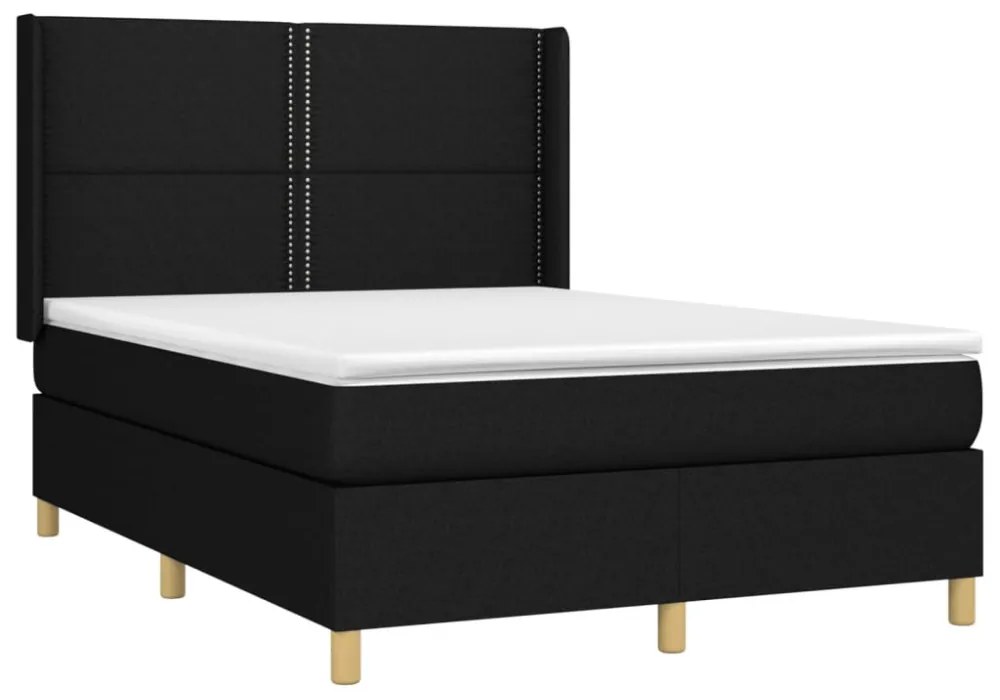 fekete szövet rugós és LED-es ágy matraccal 140x190 cm