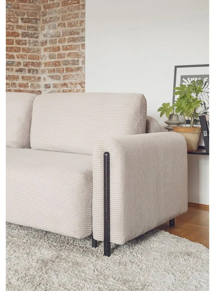 Bézs kordbársony kinyitható-tárolóhelyes kanapé 244 cm Arcadova – ELTAP