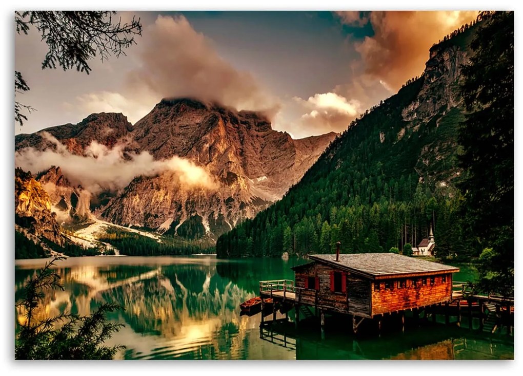 Gario Vászonkép Hegyi tóparti ház Méret: 90 x 60 cm