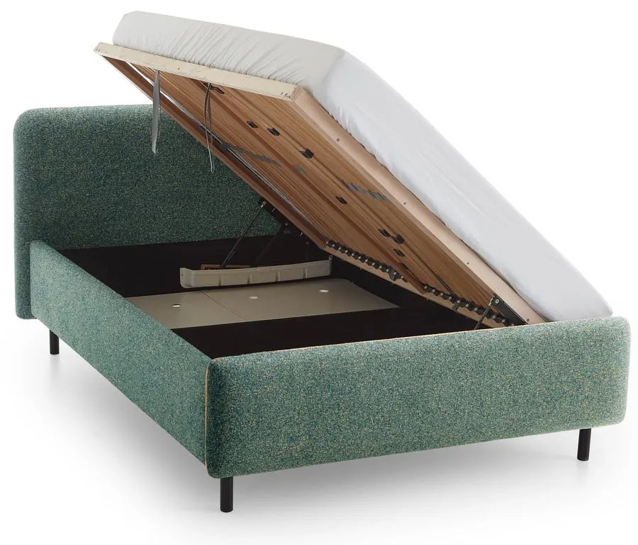 Sötétzöld kárpitozott ágyneműtartós franciaágy ágyráccsal 180x200 cm Primo – Meise Möbel