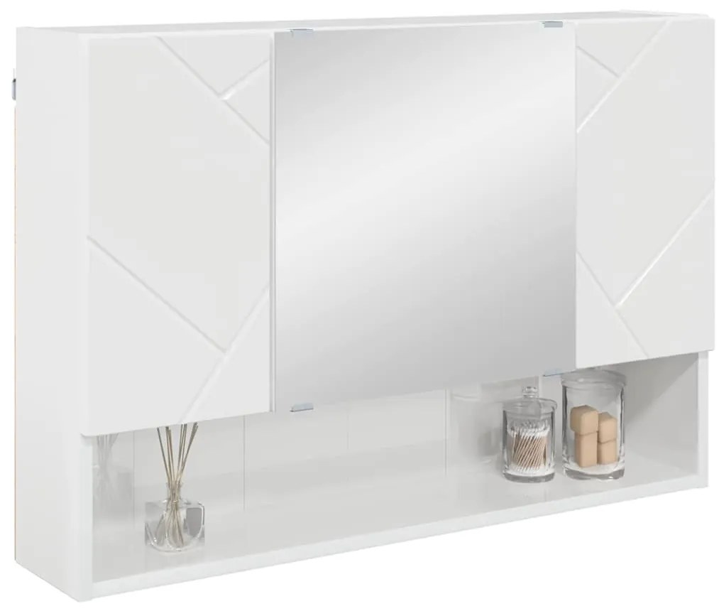 Fürdőszobai tükörszekrény Magasfényű fehér 80 x 17 x 55 cm