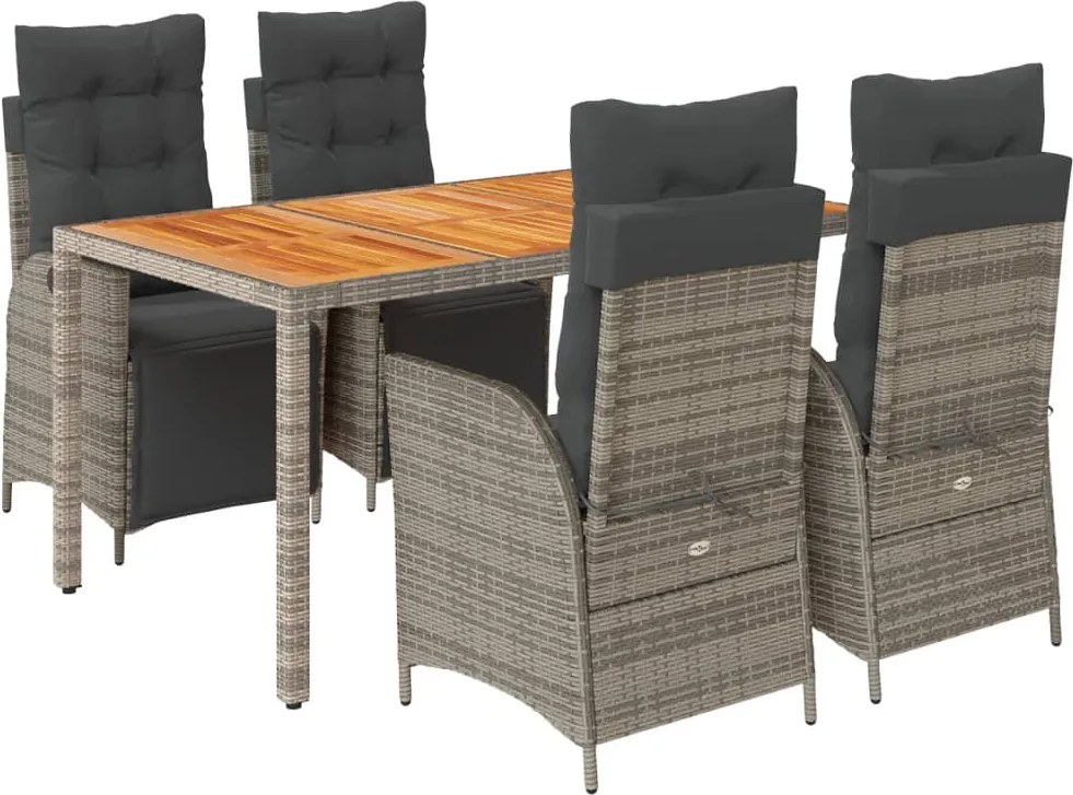 vidaXL 5 részes szürke polyrattan kerti étkezőgarnitúra párnával
